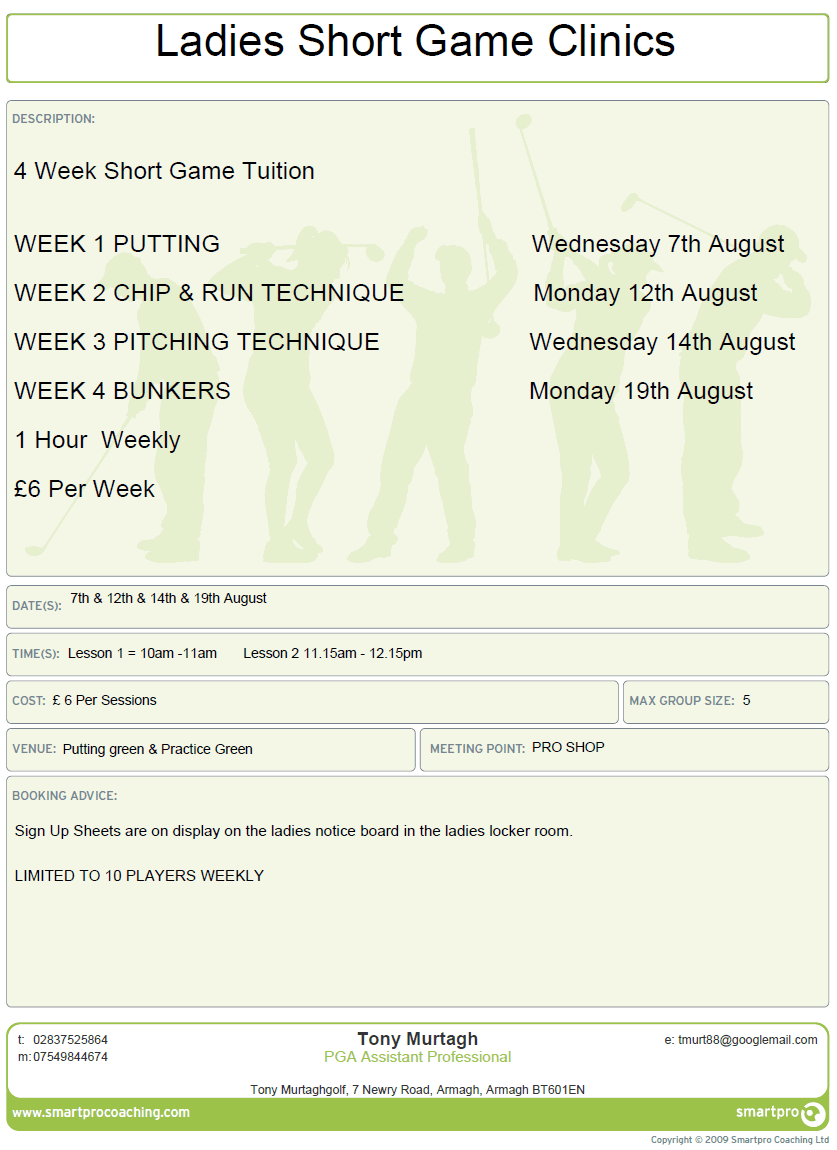 Group Lesson Itinerary from Tony Murtagh Group Lesson Itinerary from Tony Murtagh