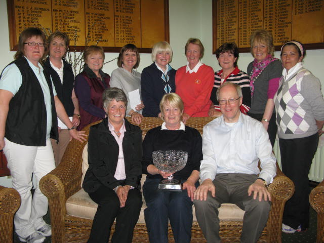 Front row L to R: H Johnston Lady captain B McEnaney winner and Arnold Courtney sponsor------Back Row L to R: P McCrory, J Kelly, B Teehan, M Marjoram, C McAleavey, K Molloy, G Rafferty, B Hamilton, and E Brady Front row L to R: H Johnston Lady captain B McEnaney winner and Arnold Courtney sponsor------Back Row L to R: P McCrory, J Kelly, B Teehan, M Marjoram, C McAleavey, K Molloy, G Rafferty, B Hamilton, and E Brady